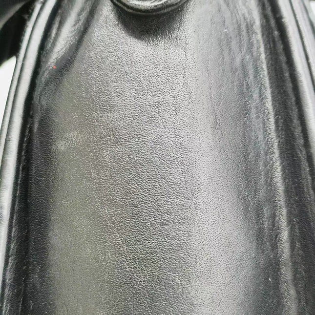 Chanel Vintage Kelly Style Black Leather Shoulder Bag Diamond Stitch Medium