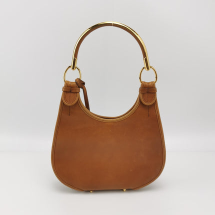 Dior 61 Brown Hobo Tote with Gold Metal Ring Handle