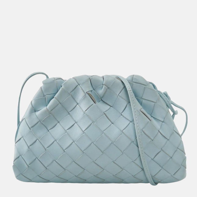 Bottega Veneta Pouch Mini Intrecciato Blue Lambskin Leather Crossbody Bag-Luxbags