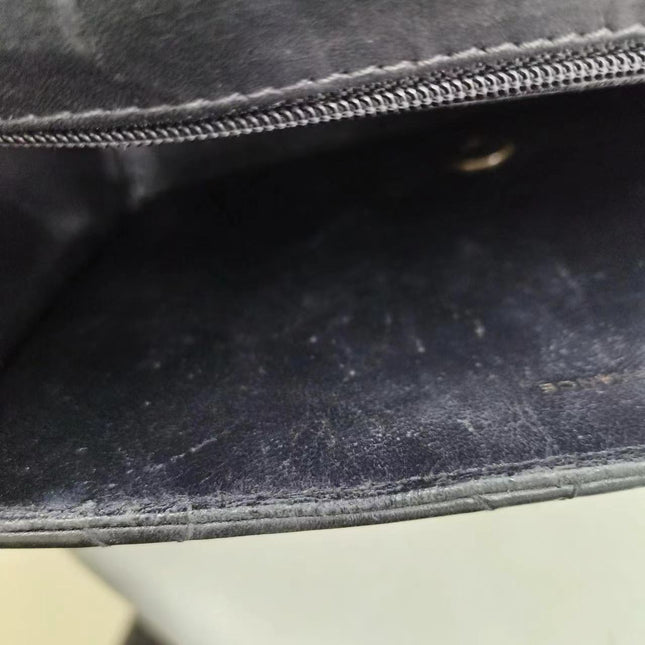 Chanel Vintage Kelly Style Black Leather Shoulder Bag Diamond Stitch Medium