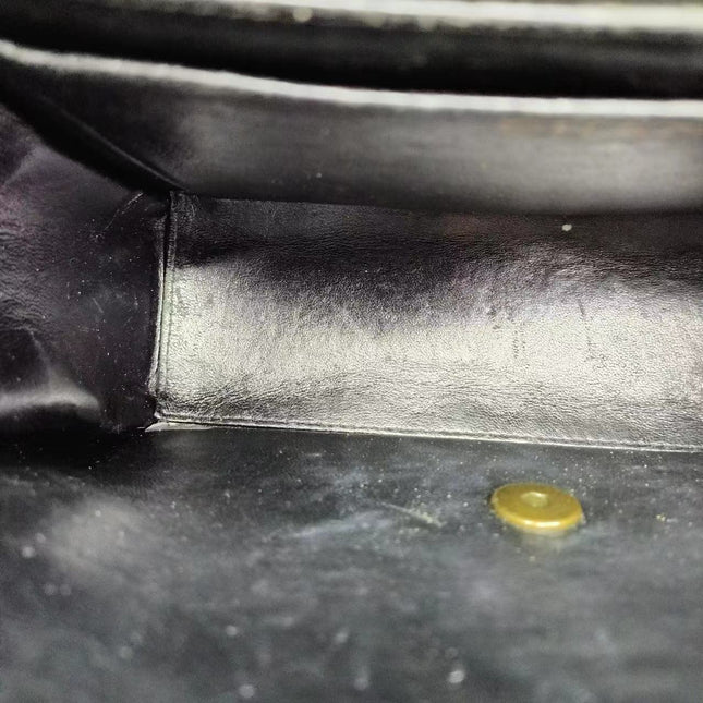 Chanel Vintage Kelly Style Black Leather Shoulder Bag Diamond Stitch Medium