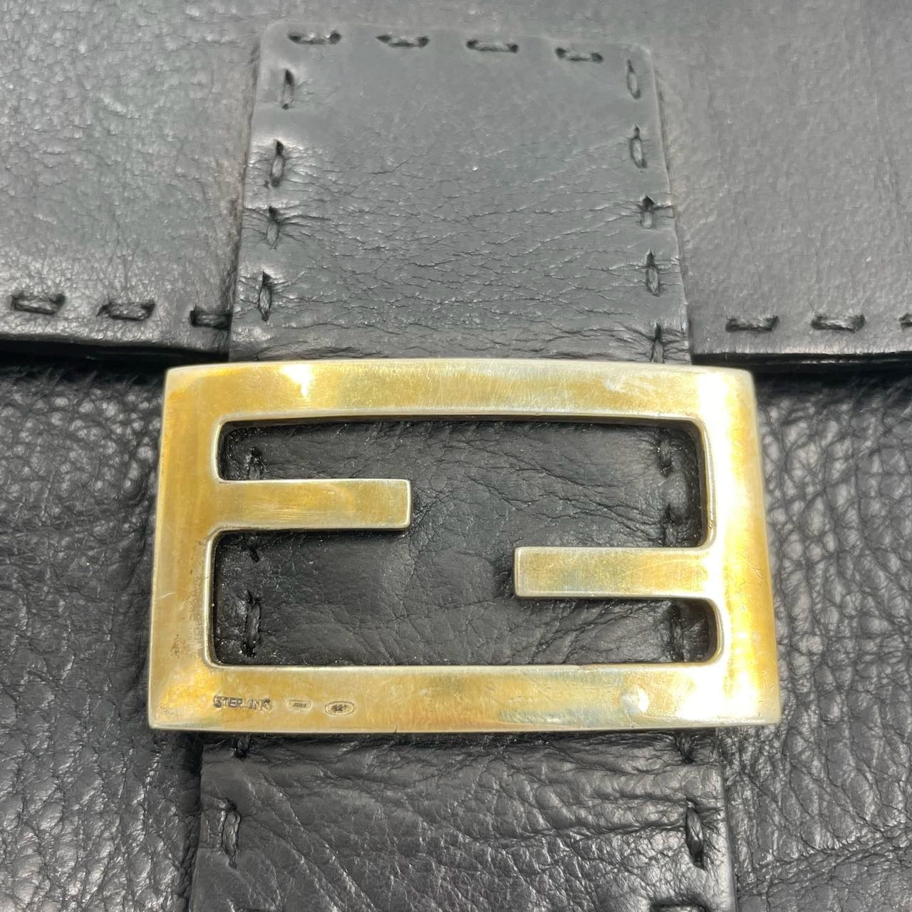 Fendi Baguette Selleria Calfskin Leather Sellier Stitching Redyed Black Shoulder Bag