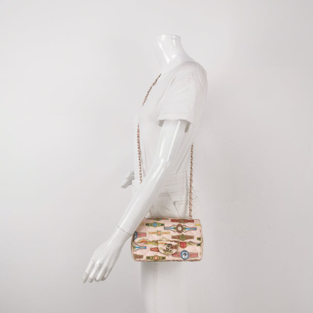 Chanel Classic Flap Mini Satin Paris Cuba Cigar Label Print Pink Multicolor, 2017