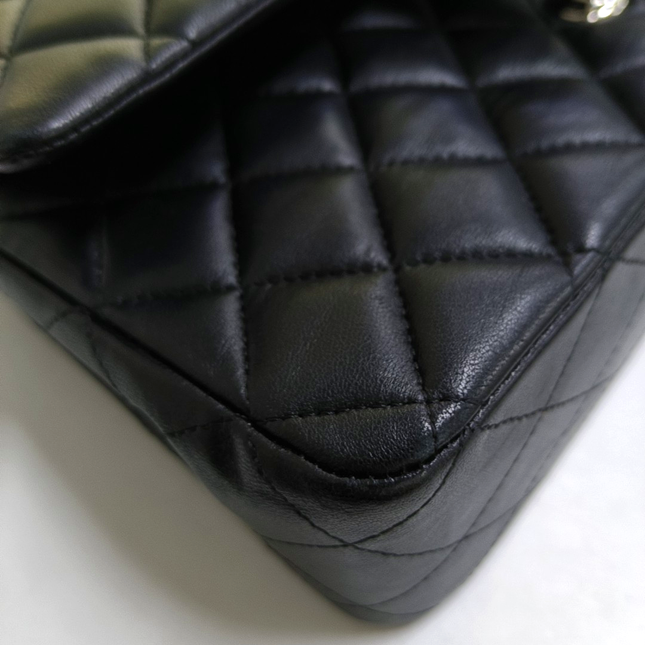 Chanel Timeless Classic Flap Medium Black Lambskin Leather Silver Hardware