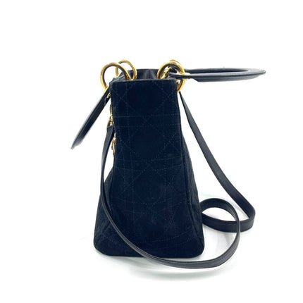 Lady Dior Vintage Medium Black Suede Leather Gold Hardware 1997