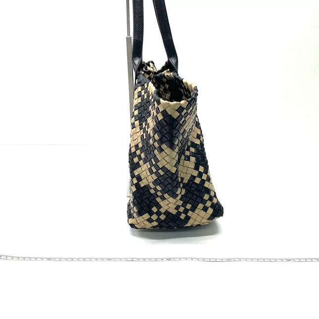 Bottega Veneta Cabat Tote Intrecciato Black and Beige Leather