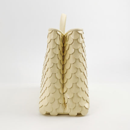 Bottega Veneta Andiamo Small Butter Yellow Fish Scale Patent Leather Handbag