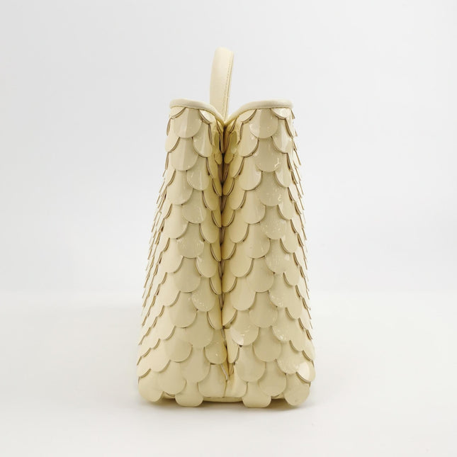 Bottega Veneta Andiamo Small Butter Yellow Fish Scale Patent Leather Handbag