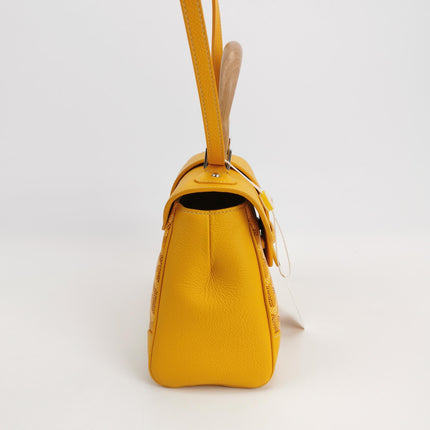 Goyard Saigon Mini Yellow Canvas and Leather Wooden Top Handle Crossbody Bag