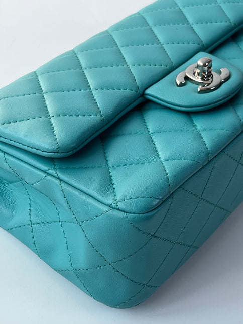 Chanel Classic Flap Mini Turquoise Blue Lambskin Leather Gold Hardware 2014