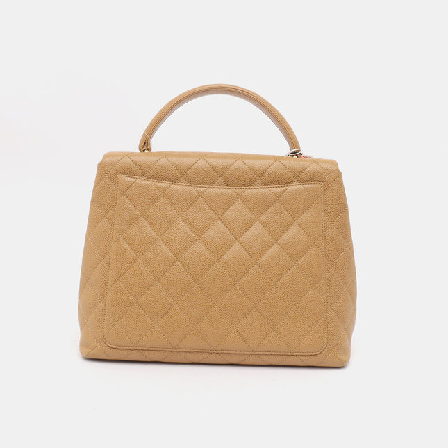 Chanel Vintage Top Handle Kelly Beige Flap Bag Caviar Leather 24k Gold Plated Hardware, 2000