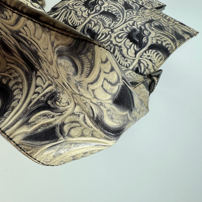 Fendi Mamma Baguette Blue White Flower Embossed Shoulder Bag