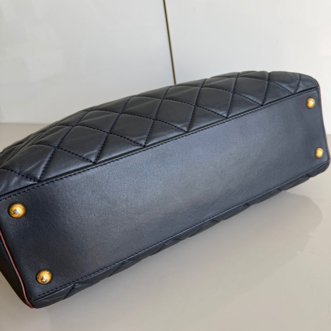 Chanel Perfect Edge Tote Quilted Navy Leather Antique Gold Hardware