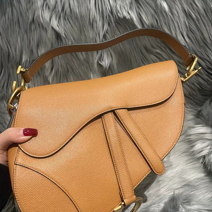 Dior Saddle 2021 Medium Tan Brown Grained Calfskin Leather Bag