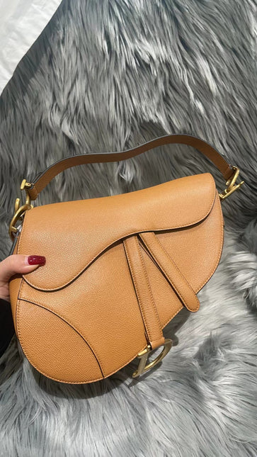Dior Saddle 2021 Medium Tan Brown Grained Calfskin Leather Bag