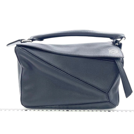 Loewe Puzzle Small Black Smooth Leather White Logo With Metal Feet-Luxbags
