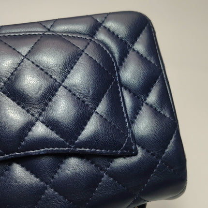 Chanel Classic Flap Mini Rectangular Navy Lambskin Leather Gold Hardware Microchip