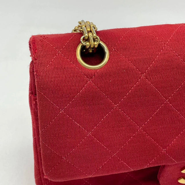Chanel Classic Flap Small Red Fabric Double Flap Vintage 24k Gold Hardware Shoulder Bag