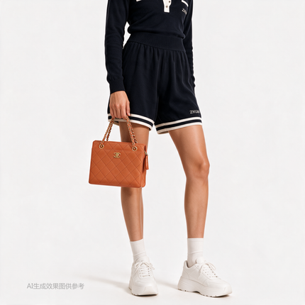 Chanel Vintage Small Matelasse Orange Caviar Leather Top Handle Bag