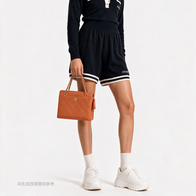 Chanel Vintage Small Matelasse Orange Caviar Leather Top Handle Bag