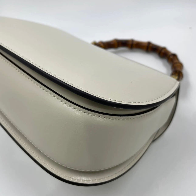 Gucci Bamboo 1947 Top Handle Bag Small White Box Leather Canvas Strap