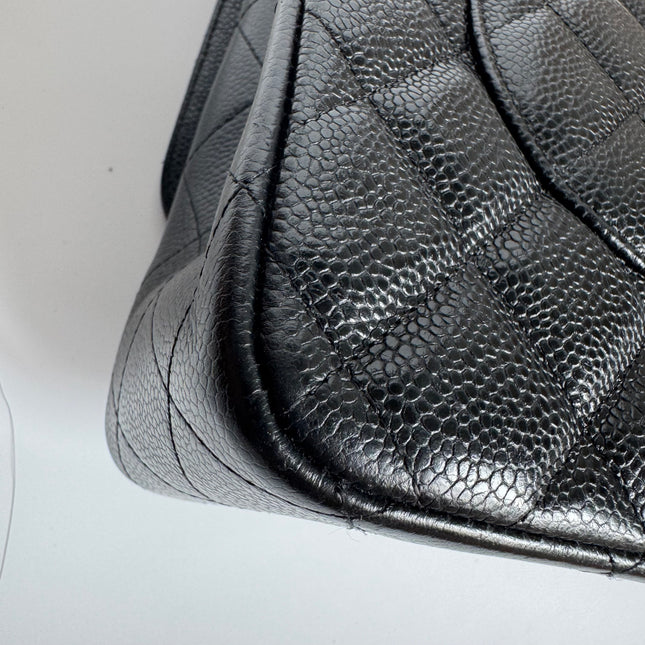 Chanel Classic Flap Jumbo Black Caviar Leather Double Flap with Gold Hardware