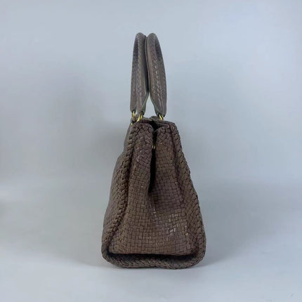 Sac de courses cabas Prada Madras en cuir tressé marron à poignée supérieure
