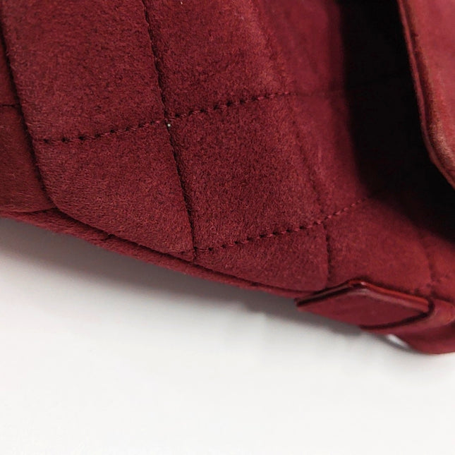 Chanel Vintage Medium Flap Top Handle Bag Burgundy Suede Leather 1997-1999