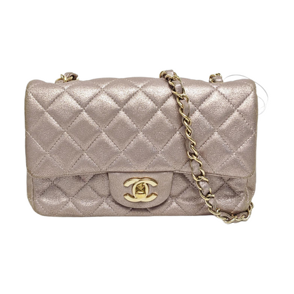Chanel Classic Flap Mini Metallic Pink Lambskin Leather Gold Hardware-Luxbags