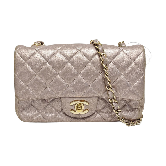 Chanel Classic Flap Mini Metallic Pink Lambskin Leather Gold Hardware-Luxbags