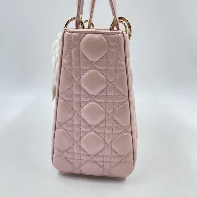 Lady Dior Medium Handbag Pearlescent Pink Cannage Leather Gold Hardware, 2016