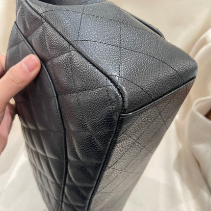 Chanel Classic Flap Maxi Black Caviar Leather Double Flap Sliver Hardware