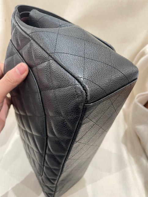 Chanel Classic Flap Maxi Black Caviar Leather Double Flap Sliver Hardware