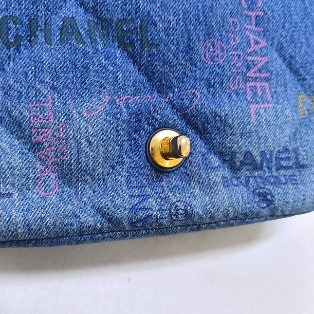 Chanel Classic Flap Mini Rectangular Blue Denim Jeans Gold Hardware Microchip