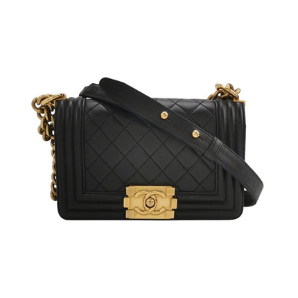 Chanel Le Boy Small Black Lambskin Leather Antiqued Gold Hardware