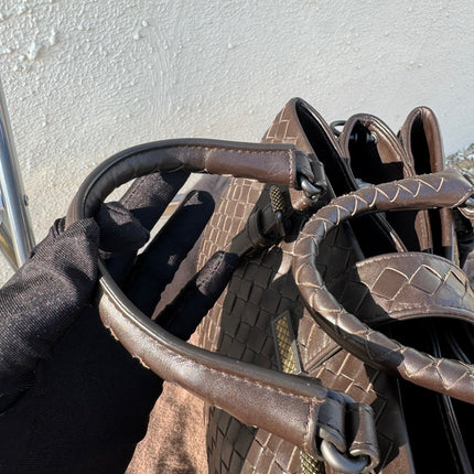 Bottega Veneta Roma Handbag Bag Intrecciato Nappa Leather Chocolate Brown Small 30cm