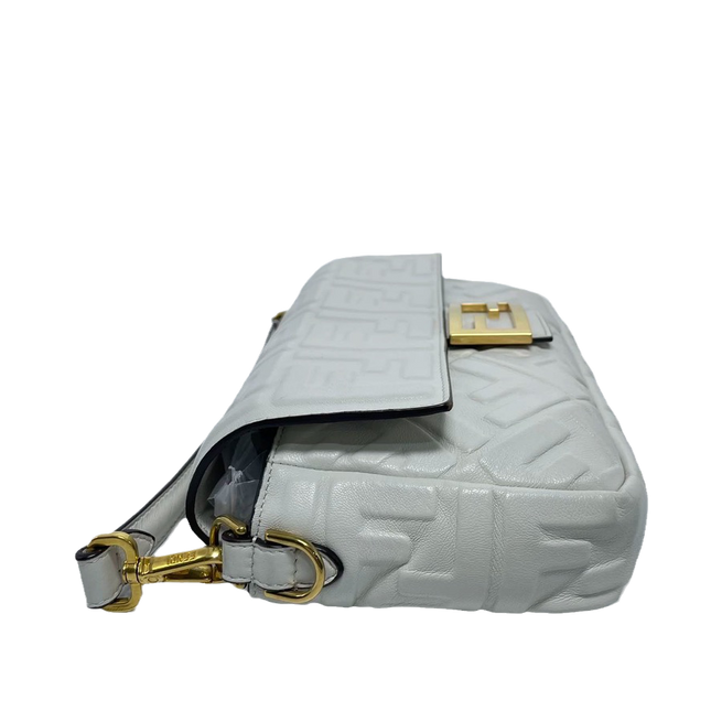 Sold FENDI Baguette White Leather 3D FF Motif Crossbody