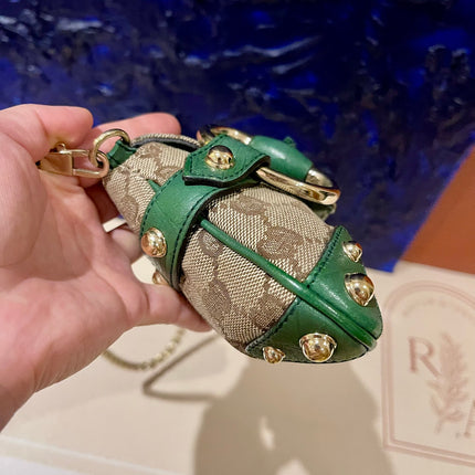 Gucci Horsebit 1955 Chain Bag Gucci Monogram Green Leather and Gold Studs