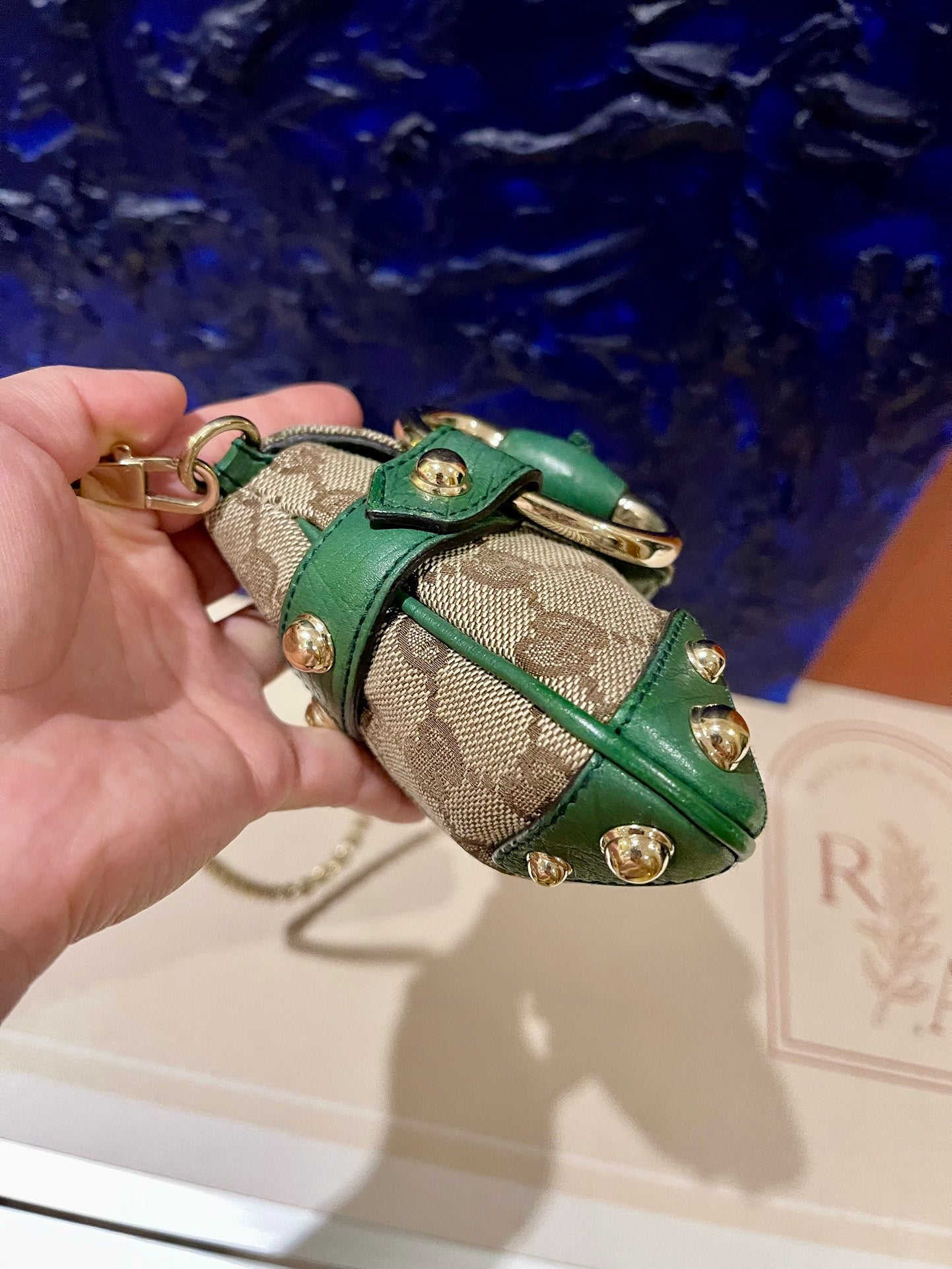 Gucci Horsebit 1955 Chain Bag Gucci Monogram Green Leather and Gold Studs