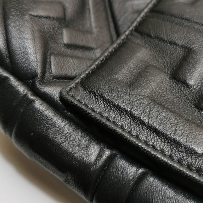 Sold Fendi Baguette Black Leather 3D FF Motif Crossbody Bag Large