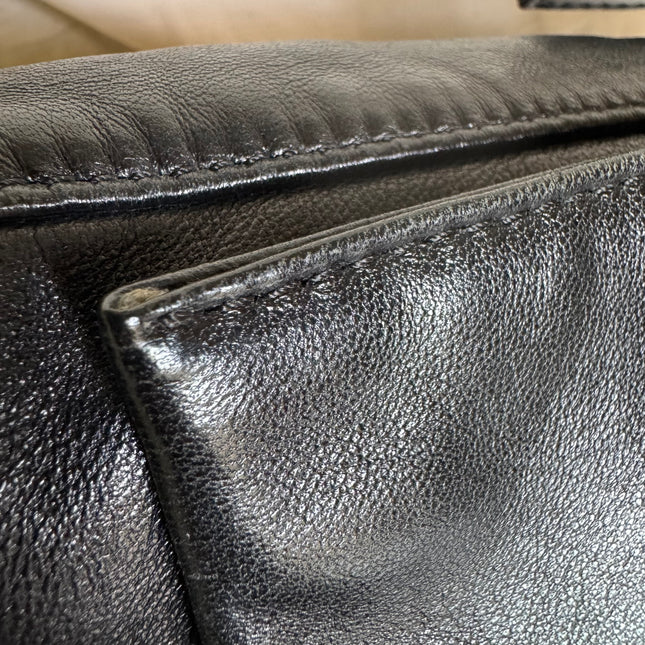 Fendi Mamma Baguette Black Lambskin Leather Green Enamel Buckle