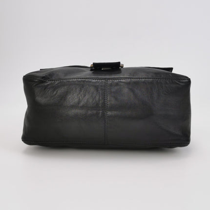 Fendi Mamma Baguette Black Lambskin Leather Green Enamel Buckle