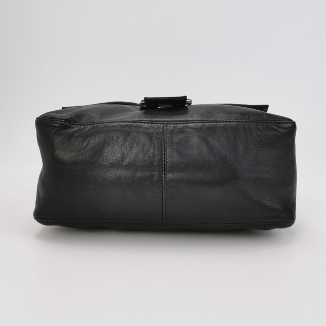 Fendi Mamma Baguette Black Lambskin Leather Green Enamel Buckle