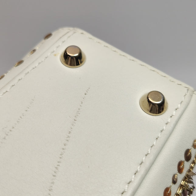 Lady Dior Mini 2018 Embroidered White Calfskin Leather Gold Beads Crossbody Bag