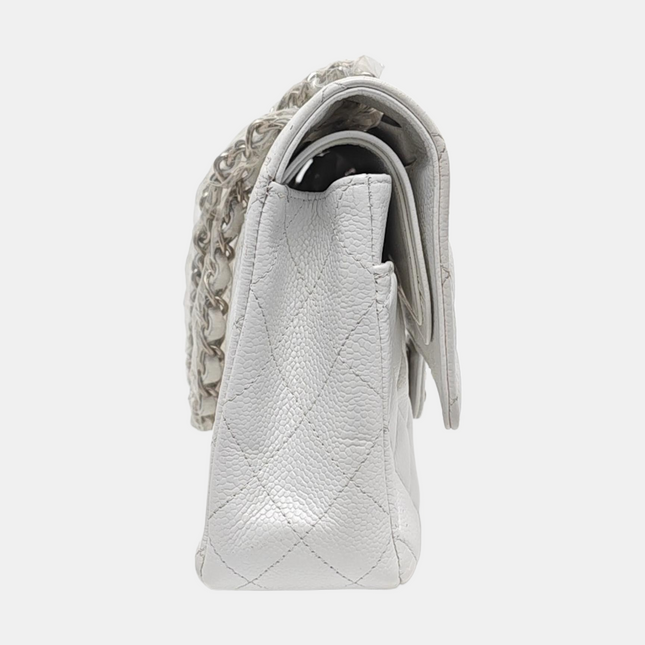 Chanel Classic Flap Medium 2008 White Caviar Leather Silver Hardware