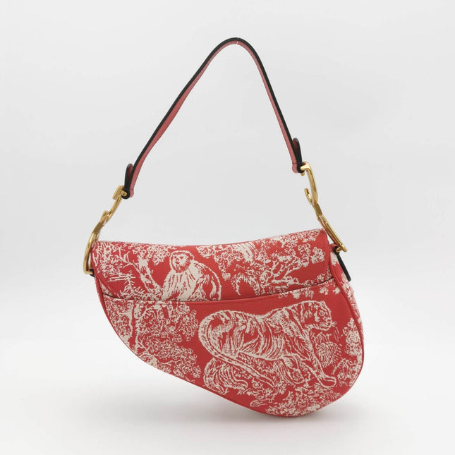 Christian Dior Saddle Medium Red Canvas Rain Forest Prints