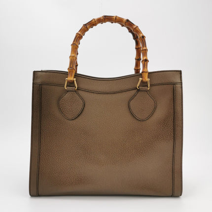Gucci Diana Vintage Large Metallic Copper Calfskin Leather Bamboo Top Handles Tote Bag