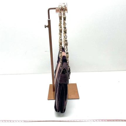 Gucci Jeweled Dragon Bag Purple Crocodile and GG Velvet Bamboo Chain Strap Shoulder Bag