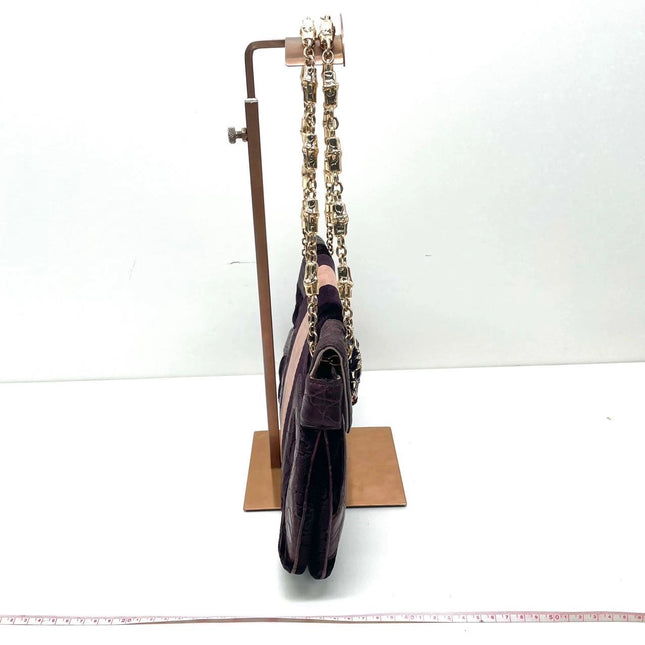 Gucci Jeweled Dragon Bag Purple Crocodile and GG Velvet Bamboo Chain Strap Shoulder Bag