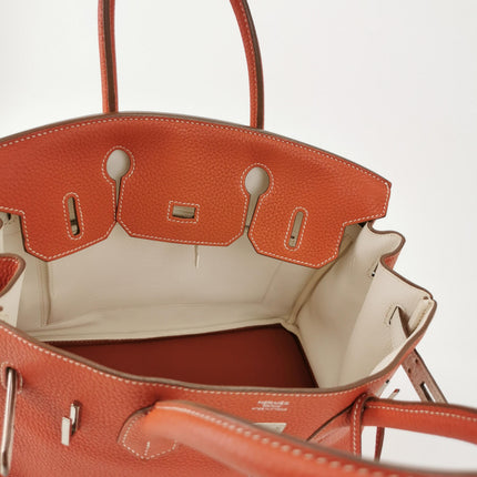 Hermes Birkin 30 Togo Leather Orange 9M Sanguine and White Palledium Hardware 2010